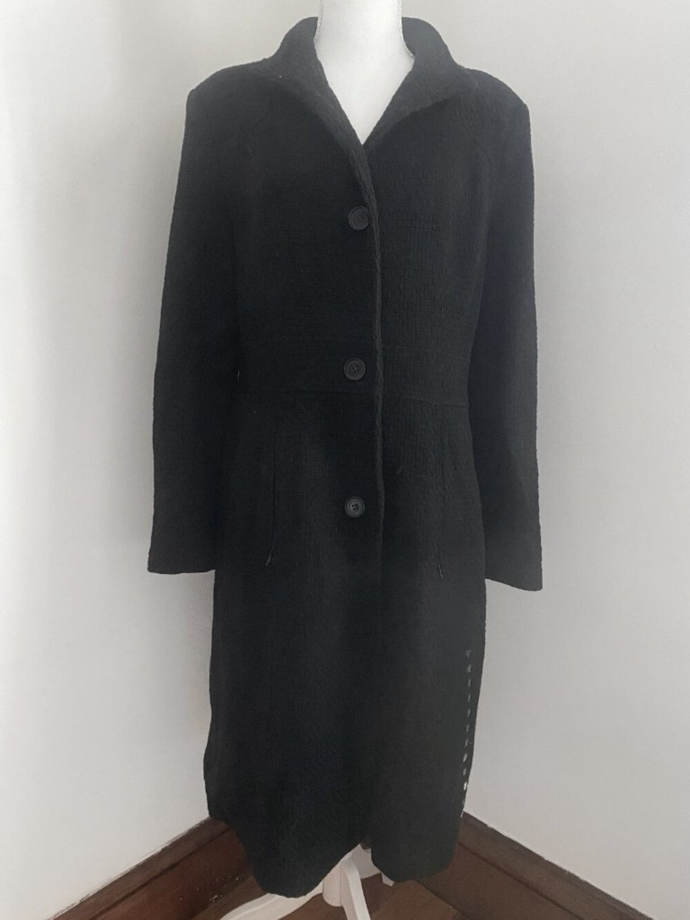 ANDREW MARC WOOL Coat Long Fitted Black Overcoat Women sz 12/L/Large